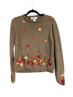 All Points Floral Embroidered Crewneck Rollneck Sweater Brown Fall Cottagecore